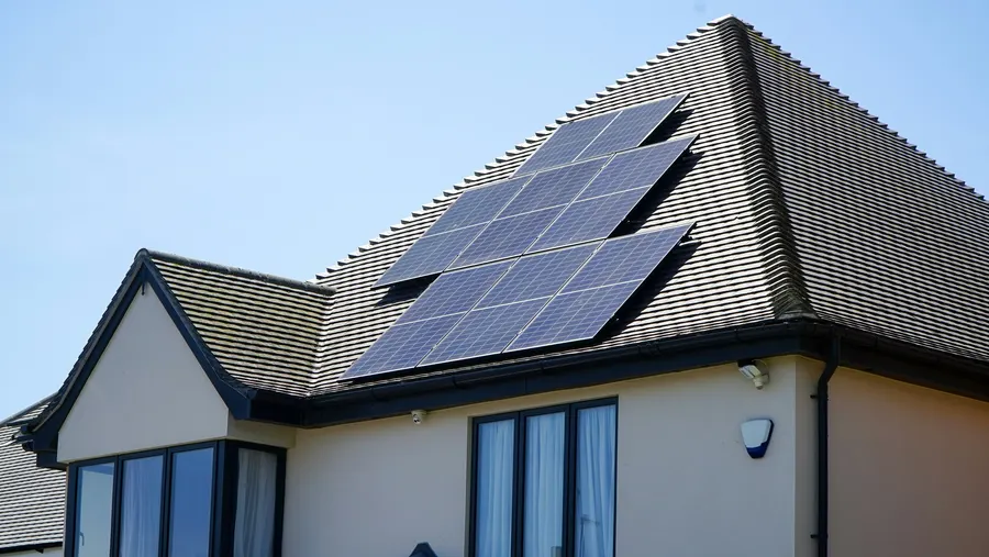 Tiled roof fitted with solar panels